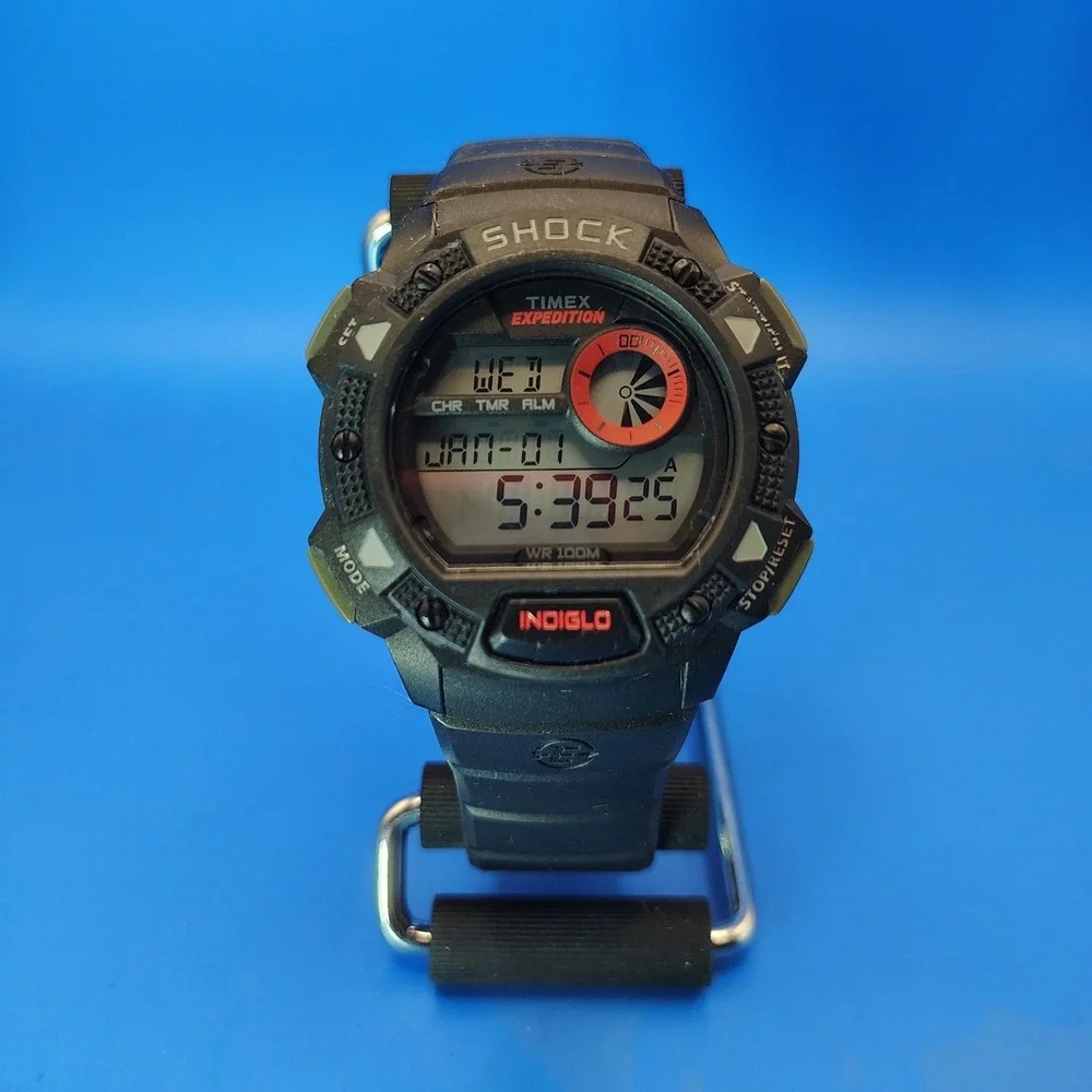 Vintage 2000 Timex Expedition Indiglo Shock‎ Y2K 42mm Mens Quartz Digital Watch